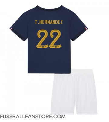 Frankreich Theo Hernandez #22 Replik Heimtrikot Kinder WM 2022 Kurzarm (+ Kurze Hosen)